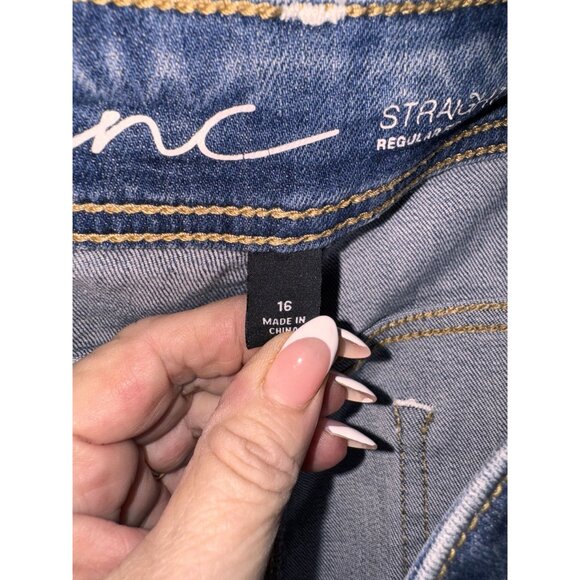 INC Womens Straight-Leg Embroidered Cuffed Jeans Regular Fit Blue Denim With Flo - Picture 7 of 8